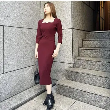 셀펜티나 트리플 하트넥 원피스 L 사이즈 와인 레드