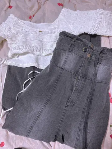 chico 데님 베어 와이드 콤비네존 컷 레이스 5부 소매 치비 T