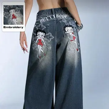 Betty Boop [M] 자수 데님 팬츠 베티짱 빅 루즈 청바지
