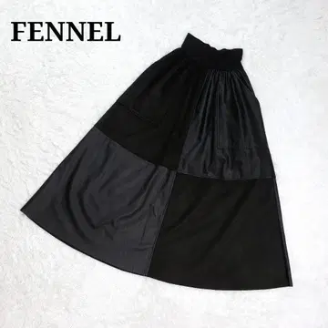 FENNEL 이소재 패치워크 가죽 도킹 롱 스커트