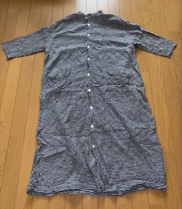 NATURAL LAUNDRY 네이비 화이트 체크 셔츠 원피스