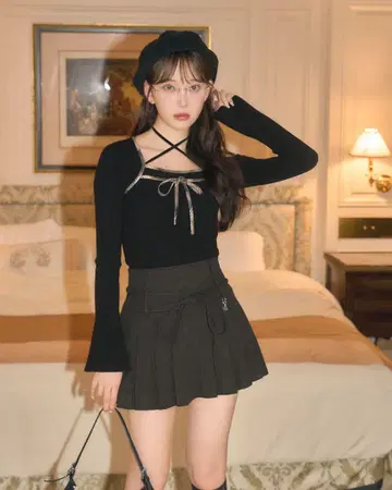 허리 리본 플리츠 스커트