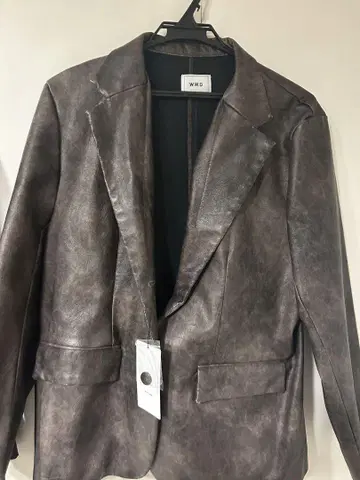 wwg 브라운 가죽 블레이저
