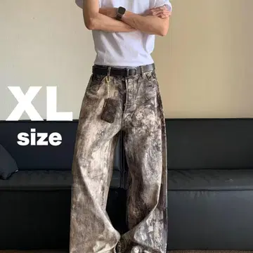 와이드 데님 팬츠 XL 워시드 데님 배기 리얼트리 카모플라주
