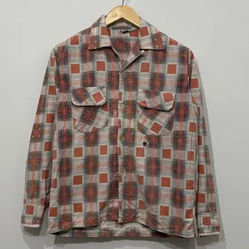50s harper 프린트 체크 오픈 카라 박스 셔츠 S