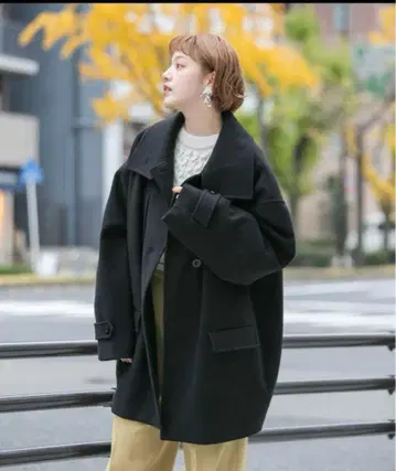 스탠드 칼라 코쿤 미들 코트