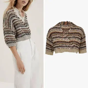 브루넬로쿠치넬리 스팽글 장식 숏 가디건