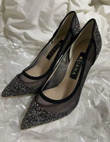 DIANA 다이애나 글리터 하이힐 레이스 블랙 메쉬 22cm 새상품급