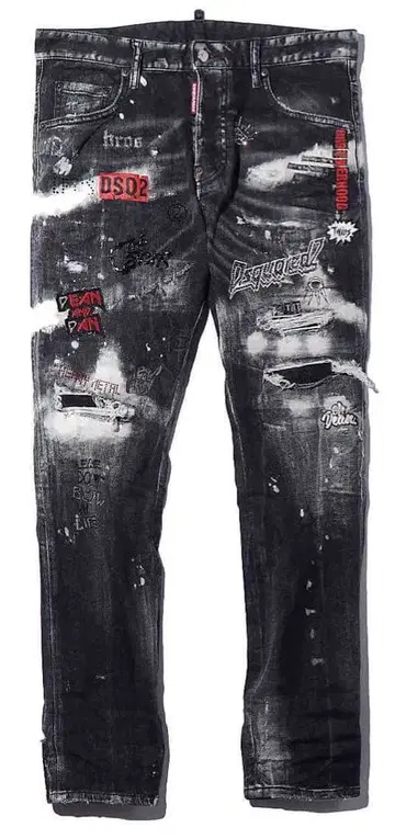 스키니 데님 블랙/화이트 데미지 가공