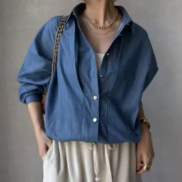 DouDou GOLD 버튼 드로스트 데님 셔츠