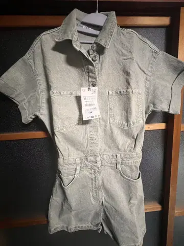미사용 새상품 ZARA 카키 데님 올인원 반팔