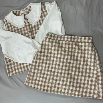 브라운 계열 체크 셋업 양산 블라우스
