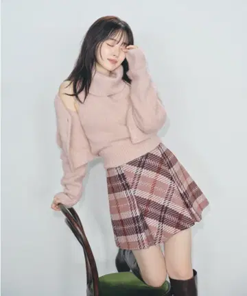 snidel 로빙 체크 미니 스커트 핑크