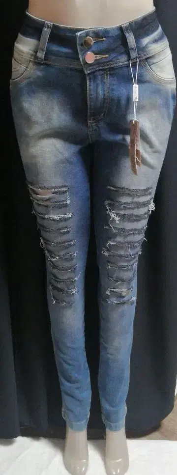 하이웨스트 스키니 데님 립 가공