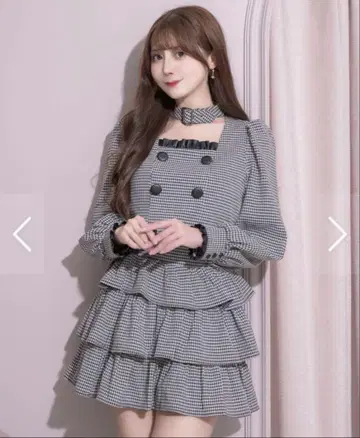 pium 초커 벨트 프릴 셋업 깅엄 체크