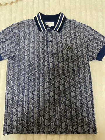 LACOSTE 네이비 기하학 패턴 피케 셔츠 US XS