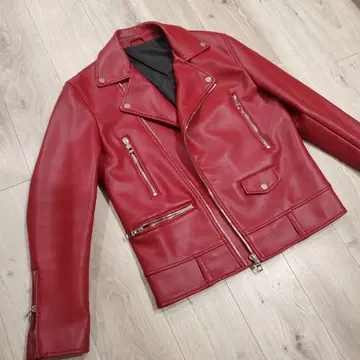 [ 새상품 미사용 ] 가죽 더블 라이더 자켓 레드 ZARA 등판 착용