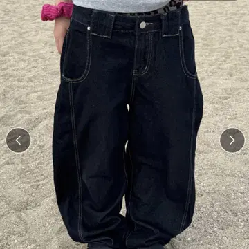 crammy 와이드 레그 스티치 데님 팬츠