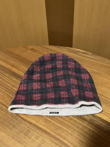 니트 모자 ZUCCa 울 타탄 체크 빨간색 아이보리 리버서블