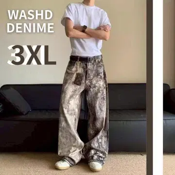 워시드 데님 리얼트리 XXXL 배기 팬츠 와이드 팬츠 카모플라주