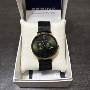 Bering 손목시계 다크 그린 메쉬 밴딩 가죽 밴딩