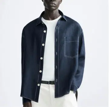 ZARA 린넨 100% 셔츠 탑스티치
