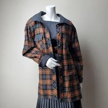 울 100% 플란넬 셔츠 타탄 체크 더블 포켓 골드 버튼 구제 의류