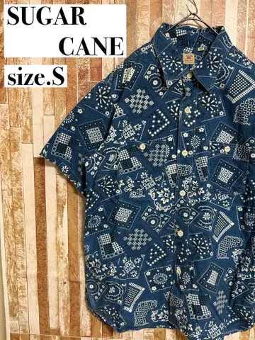 SUGAR CANE 반팔 셔츠 S 블루 패턴 구제 의류 아메카지 동양