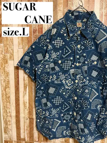 SUGAR CANE 반팔 셔츠 S 블루 패턴 구제 의류 아메카지 동양