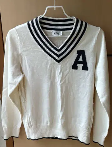 adidas 골프 화이트 V넥 니트 스웨터 자수