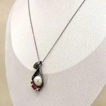 빈티지 블랙 체인 지르코니아 목걸이 펄 925