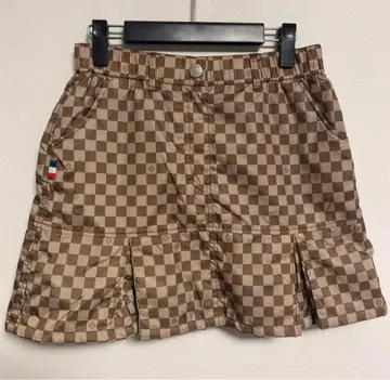 마리끌레르 플리츠 스커트 L 발수 베이지 브라운 체크 무늬 골프