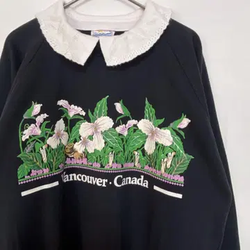 80s 90s CANADA제 다람쥐 꽃 밴쿠버 카라 부착 맨투맨
