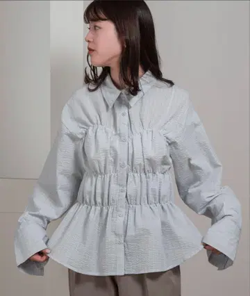 lawgy stripe front shirring shirt BLUE