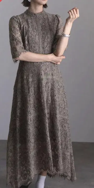 올 레이스 하이넥 원피스