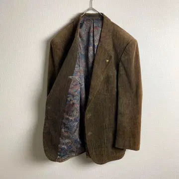 테일러드 자켓 코듀로이 브라운 안감 페이즐리 무늬 애니멀 버튼