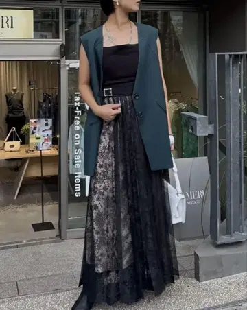 Ameri 레이어드 레이스 플리츠 스커트 / 블랙 S