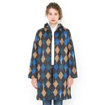 여성용 니트 플리스 체크 후디드 코트 (아가일) / 그라니프