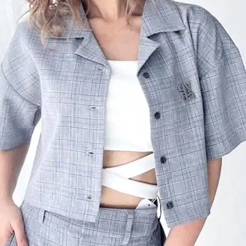 GYDA 크롭 OPEN 칼라 셔츠 믹스 반팔