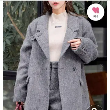 샤기 자켓 코트 숏팬츠 세트 그레이