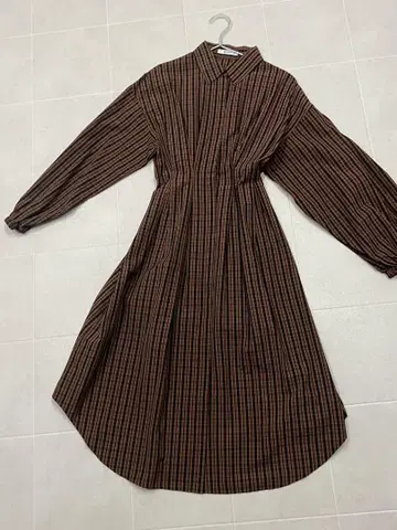 moussy 마우지 체크 무늬 롱 슬리브 원피스