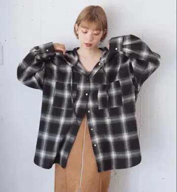 tiptop 팁탑 체크 BIG 후드 셔츠 블랙 y2k
