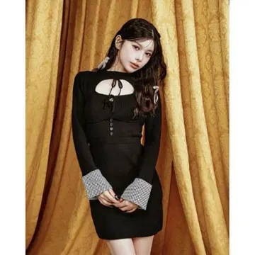 Darich 프론트 오픈 니트 미니 원피스 FL