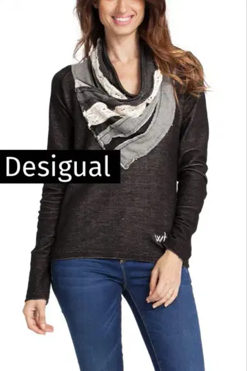 Desigual 맨투맨 티셔츠 스카프 디자인 멜란지