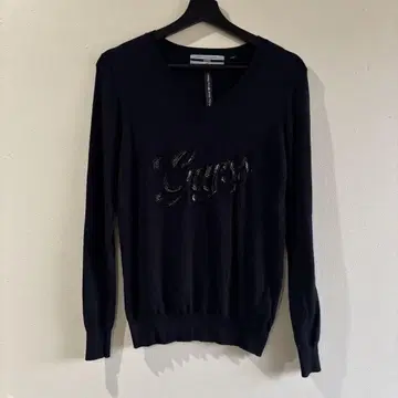 S 사이즈 게스 비즈 스톤 디자인 니트탑 블랙