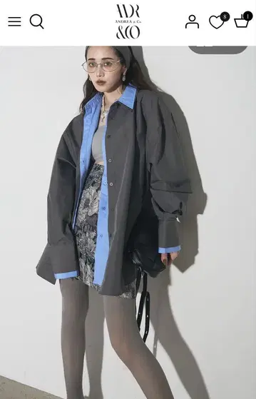 ANDREA &Co 레이어드 스타일 롱 슬리브 블라우스 차콜 컬러