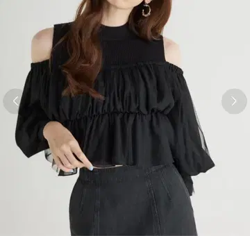 rienda 페플럼 튤 콤비 Knit TOP