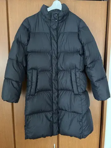 블랙 네이비 다운 코트 롱 기장 UNIQLO 허리 스트링 후드 부착