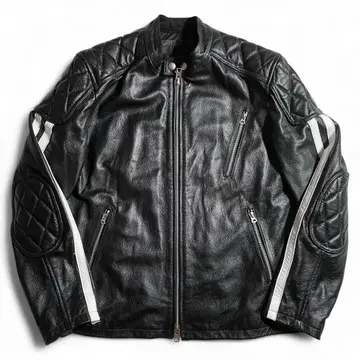 5XL Fortime 가죽 자켓 패디드 트윈 스트라이프 천연 가죽