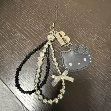 헬로키티 x BRILMY 거울 포함 비즈 스트랩 블랙